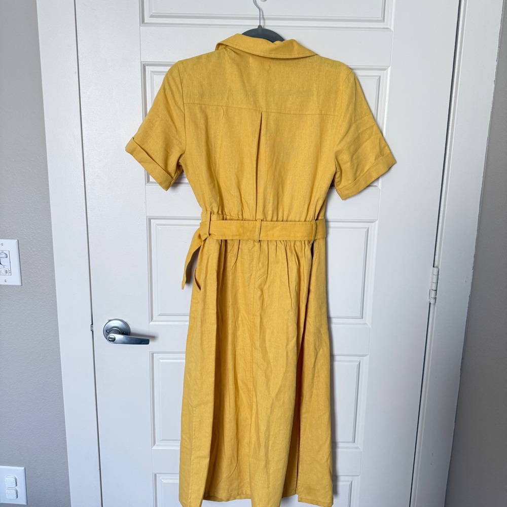 Melloday Safari Style Linen Blend Button Down Belted A-Line dress sz Small - Picture 3 of 7